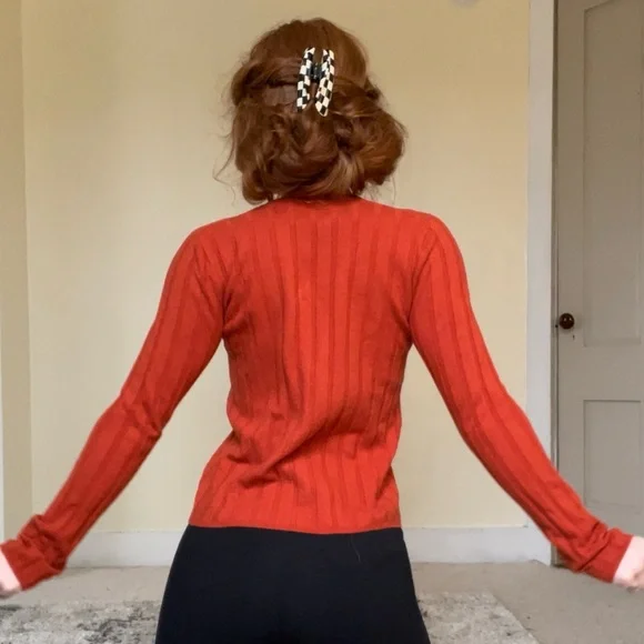 Everlane Vibrant Orange Red Ribbed Sweater Wool Comfy Stretchy NWOT Cute - Picture 14 of 14